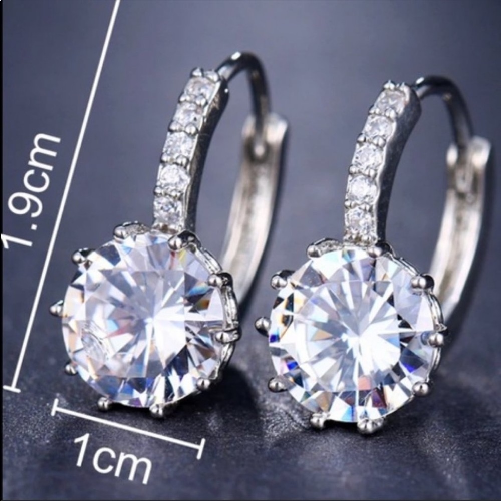 NEW 8CT SOLITAIRE DIAMOND EARRINGS 925 SILVER HOOP EARRINGS - Picture 5 of 5